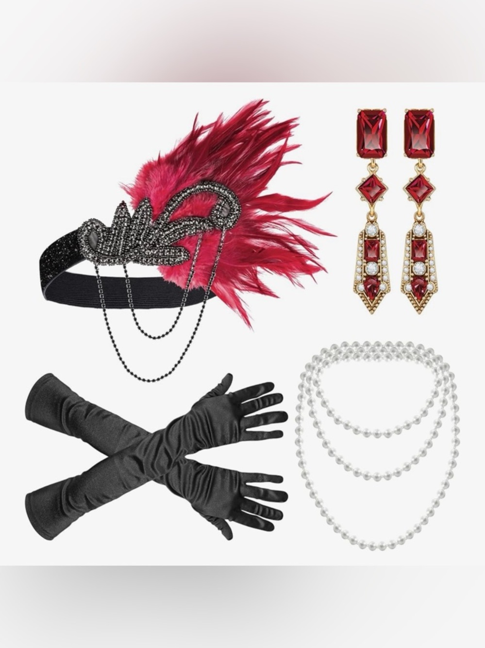 Vintage-Inspired Feather Headband with Red Feathers and Black Embellishment